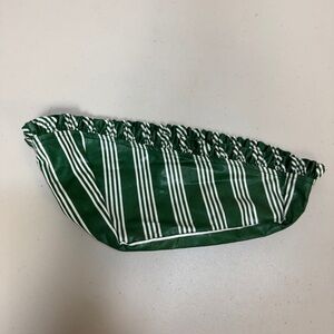 Vtg LONGABERGER Fabric Liner Dash Away Sleigh Basket Hunter Green Striped Ruffle